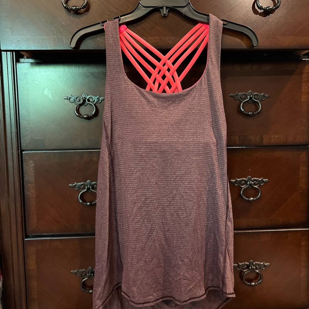 Lululemon Athletica Pink and Orange Backless Sleeveless Tank Top.